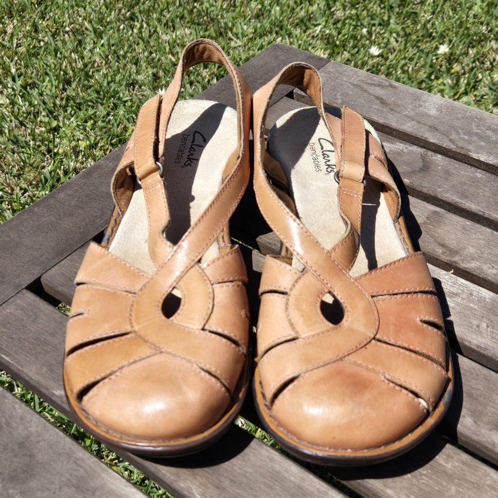 Clarks Bendables Ina Charm Women's Shoes Tan Leather Size 9 Sling Back